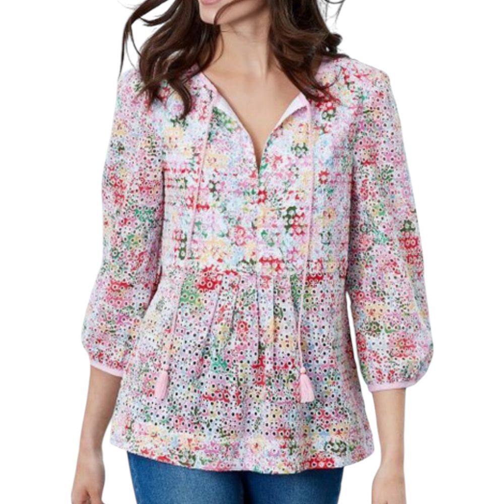 Joules Daria White Meadow Pink Multicolor Eyelet Blouse Top 2‎